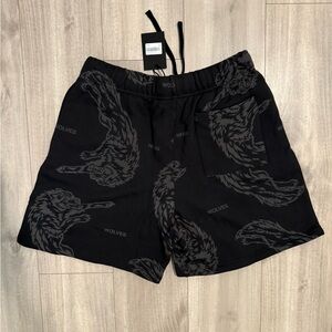 Darc Sport Black and Gray Wolves graphic Flat Front Men Sweat Shorts
